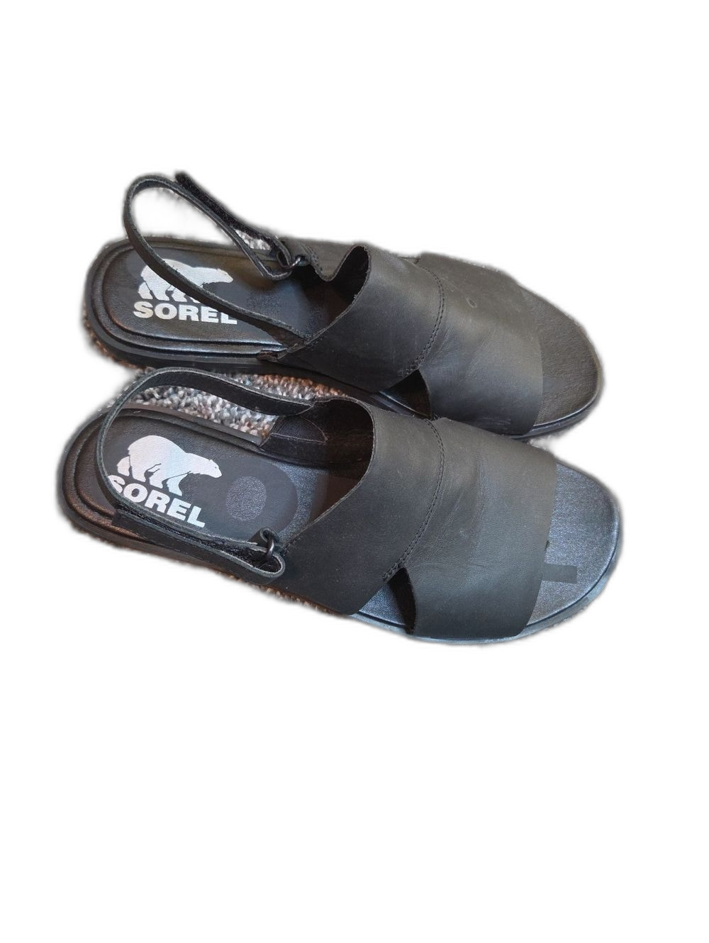 Sorel Black Leather Slingback Slide Sandals